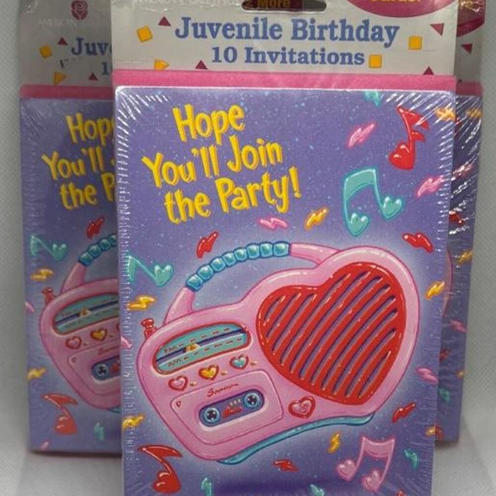 Retro 90s Y2K Girly Pop Birthday Invitations Carlton Cards Heart Radio Bundle
